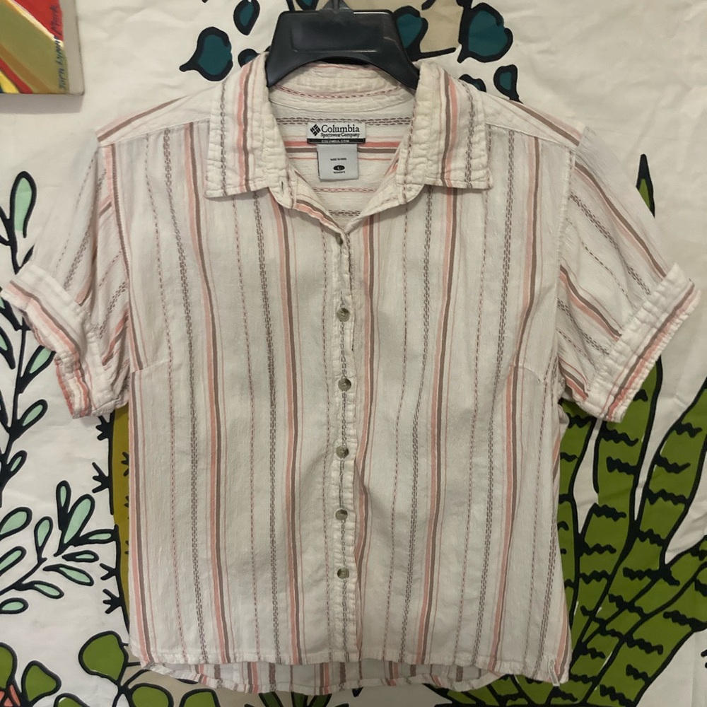 Columbia Women's Pink and White Striped Shirt